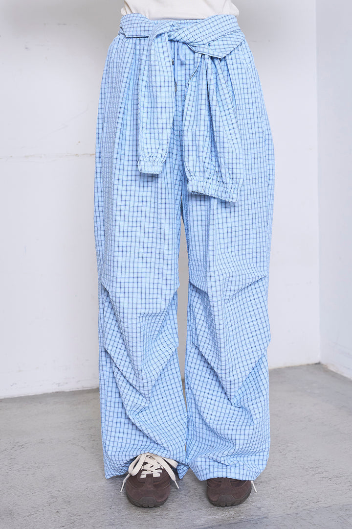 [SET]ワンショルスウェットプルオーバー+チェックウエスト巻きジョガーパンツ(2set)