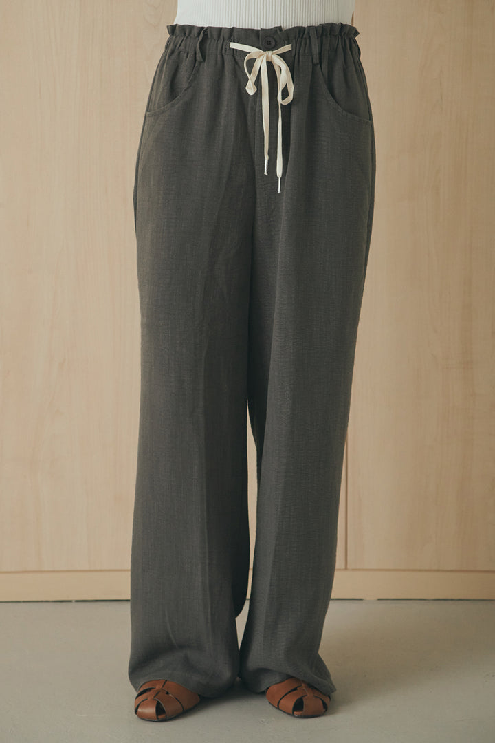 [SET]麻混ノーカラーブルゾン+麻混ウエストドロストパンツ(2set)