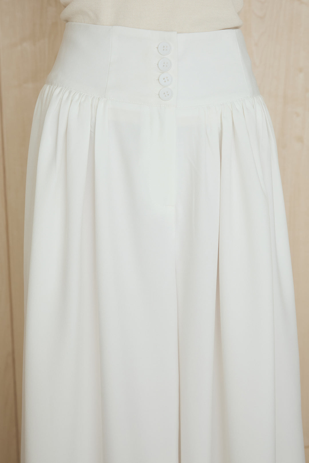 [SET]エアリーシアーフロントリーフ柄シャツ+ハイウエストギャザーワイドパンツ(2set)