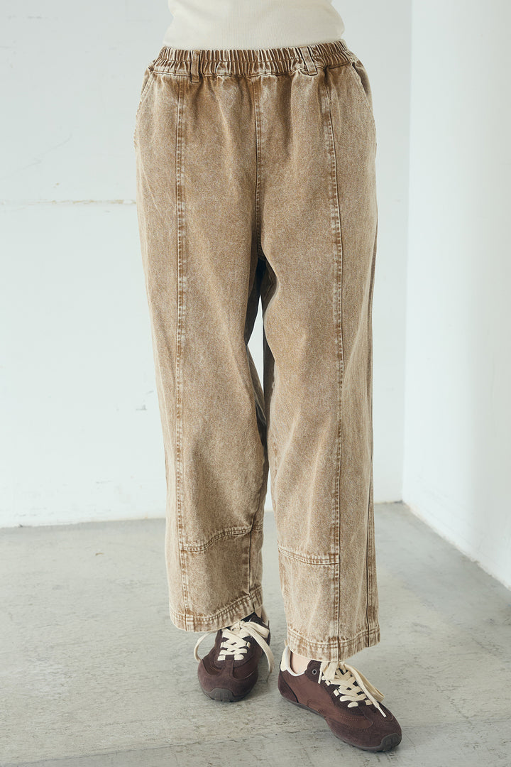 [SET]カラーデニムケミカル加工ノーカラーブルゾン+カラーデニムケミカル加工コクーンパンツ(2set)