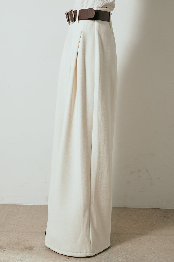 [SET]ビッグカラーケーブル編みニットトップス+2WAY袖コード刺繍クルーネックプルオーバー+フェイクレザー太ベルト付きタックワイドパンツ(3set)