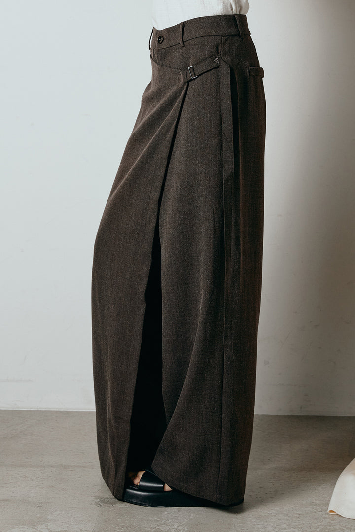 [SET]ネップニットカーディガン+ラップ巻きワイドスラックス(2set)