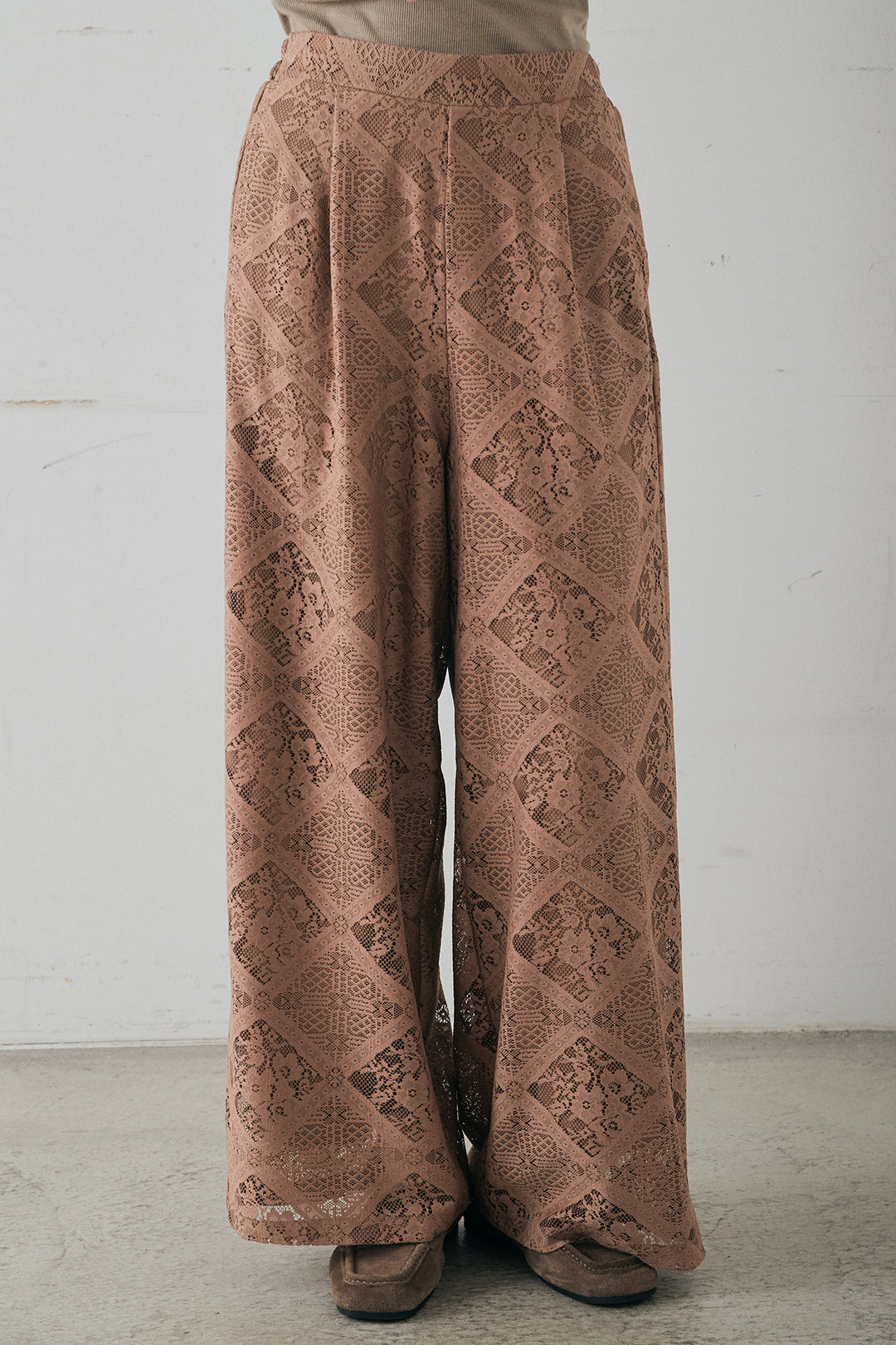 [SET]ブロックレースフード付きブラウス+リラックスブロックレースワイドパンツ(2set)