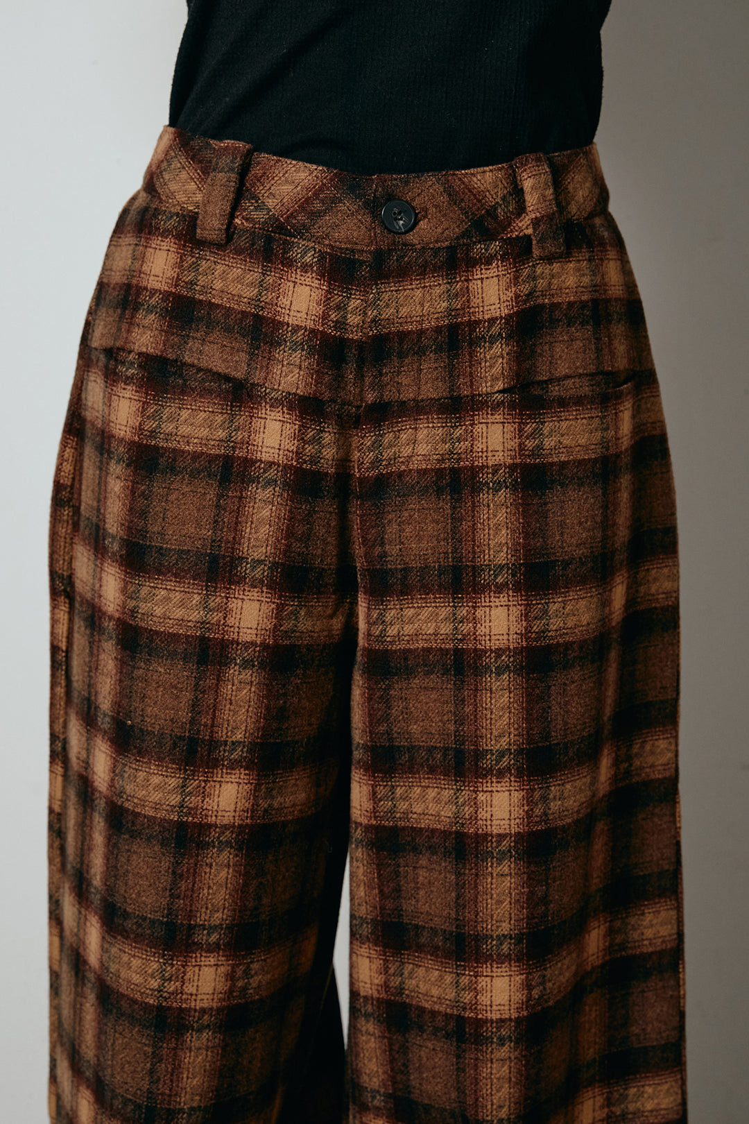 [SET]シャギーカシュクールニットトップス+ルーズタータンチェックワイドパンツ(2set)