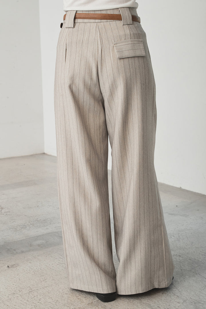 [SET]シアー×ポンチブルゾン+細ベルト付きピンストライプワイドパンツ(2set)