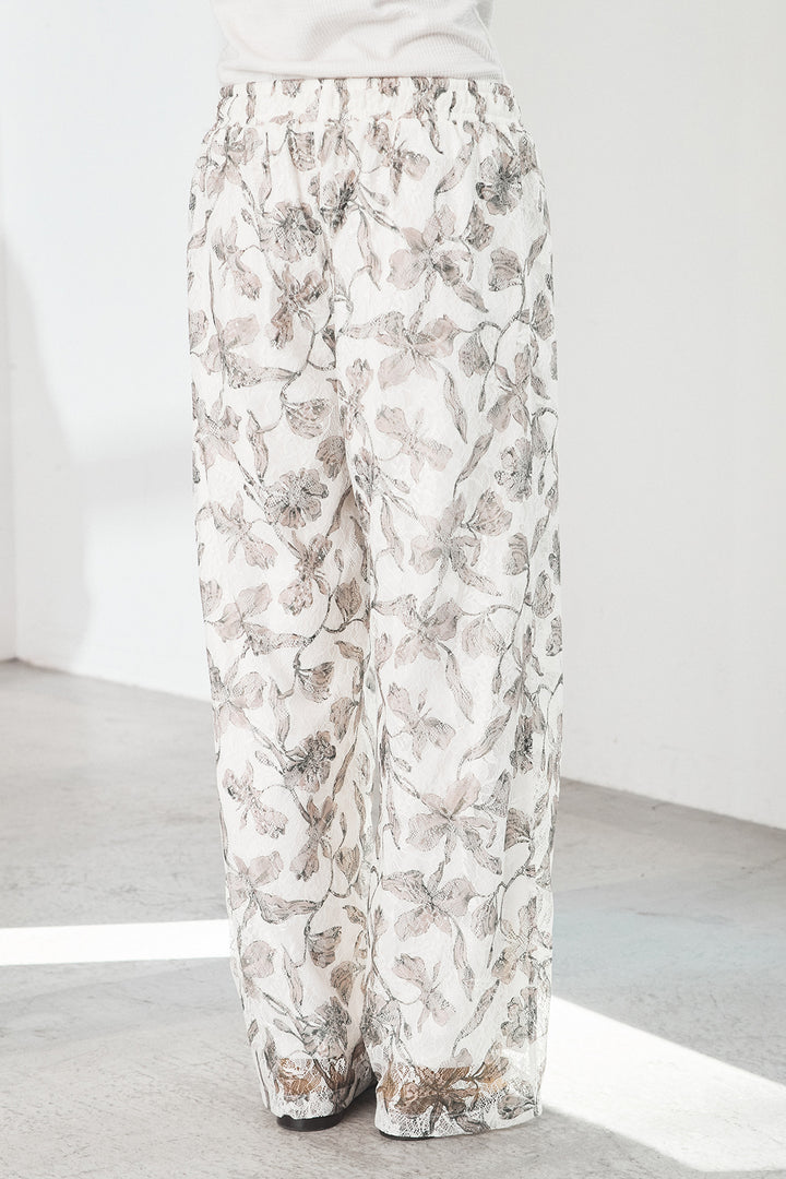 フラワープリントレースパンツ