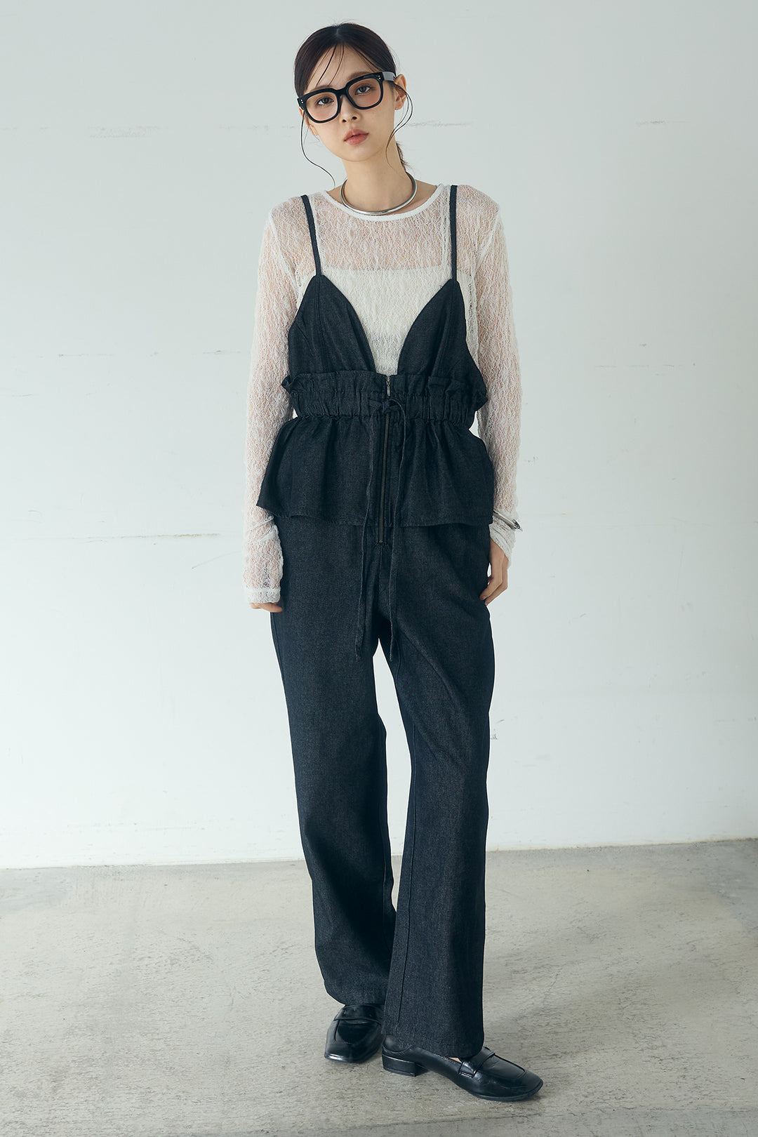 デニムペプラムコンビネゾン