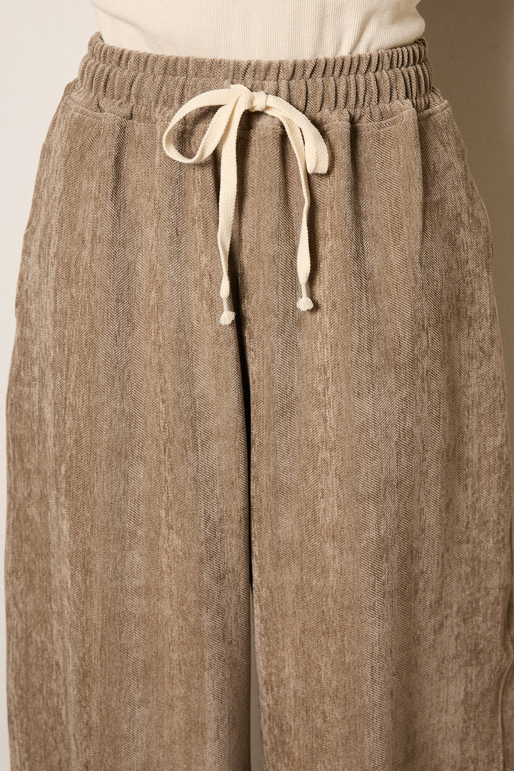 [SET]シャギーウェーブ柄クルーネックニットトップス+かすれデザインワイドパンツ(2set)