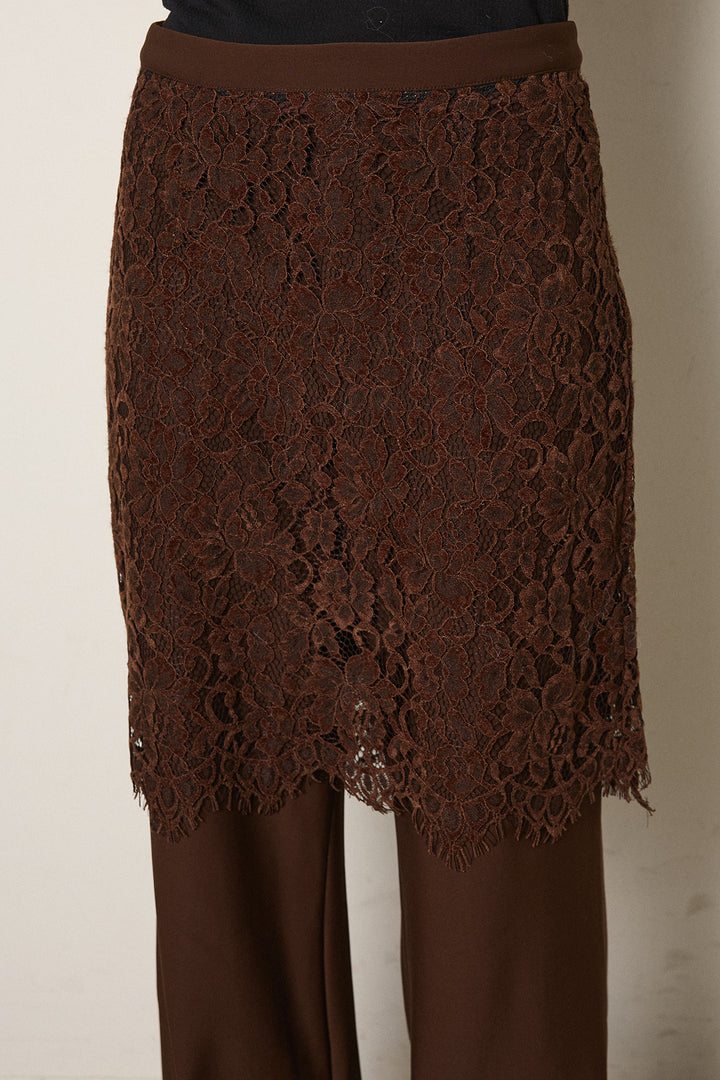 [SET]モノトーンプリントスウェット+レース刺繍レイヤードフレアパンツ(2set)