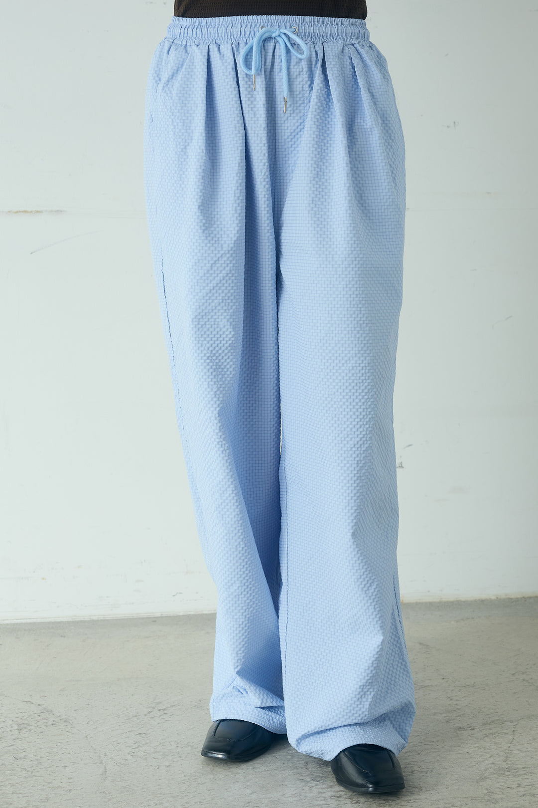 [SET]ニット切替レザーライクベスト+シアサッカーイージーパンツ(2set)