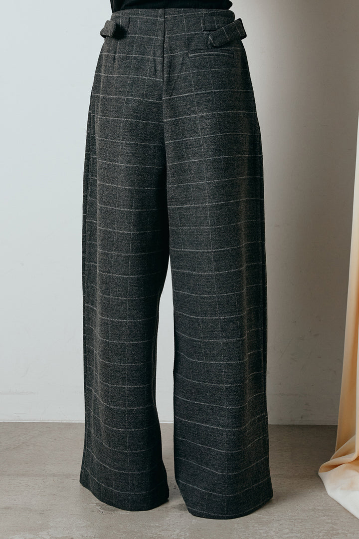 [SET]シャギーショートジャケット+スクエアチェック柄ワイドパンツ(2set)