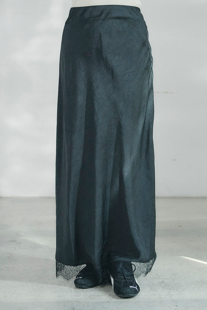 [SET]レースハーフジップアップフーディー+バイアスナローサテンスカート(2set)