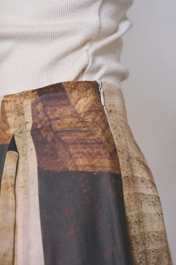 [SET]リネンブレンドシアーサファリシャツ+アートペイント柄スカート(2set)