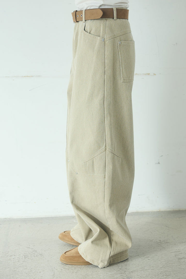 ベルト付きカラーデニムカーブワイドパンツ