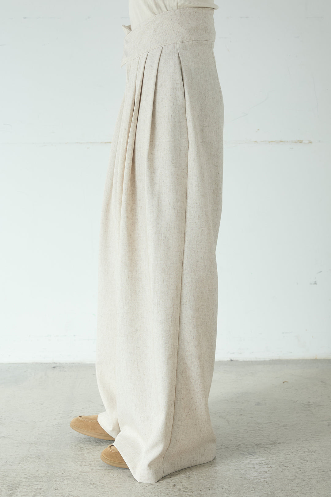 麻混タックワイドパンツ