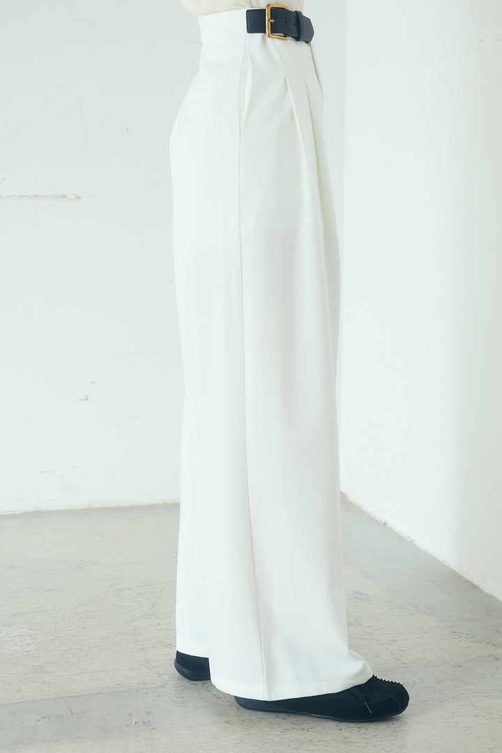 [SET]ネックギャザーフリルスウェット+サイドベルトタック入りスラックス(2set)