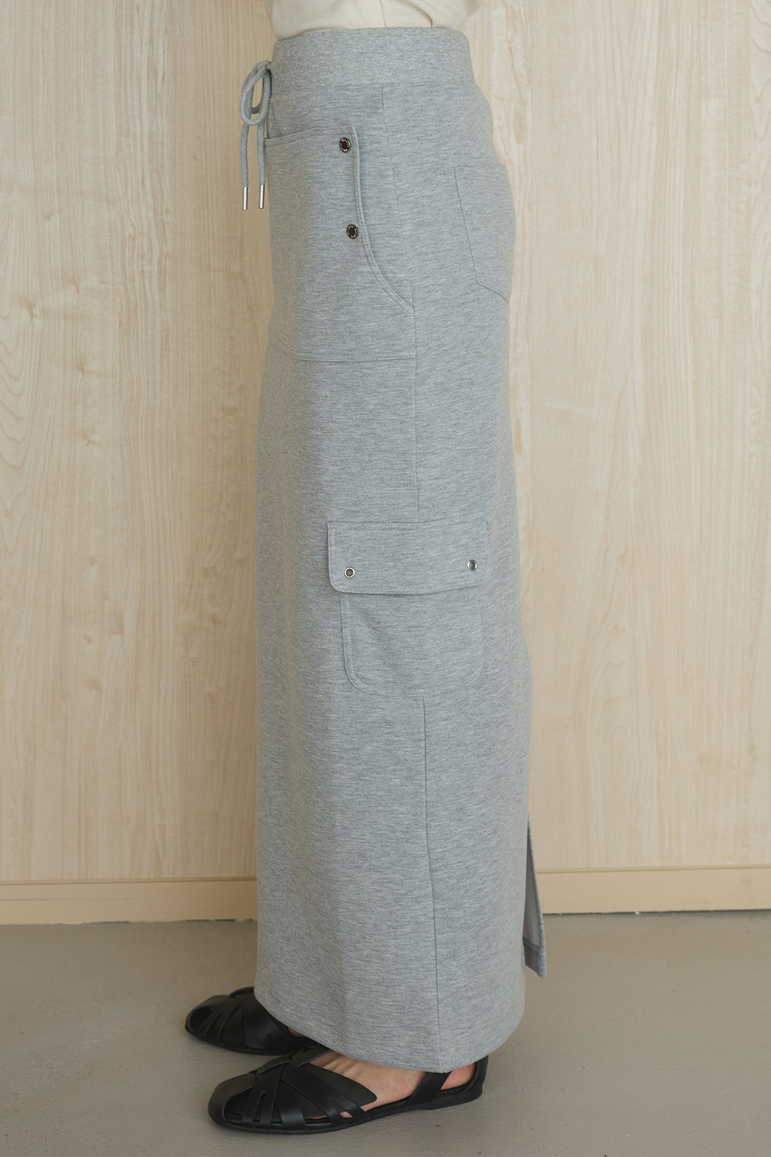 [SET]異素材切替シアーメッシュカーディガン+ドットボタン付きカットタイトスカート(2set)