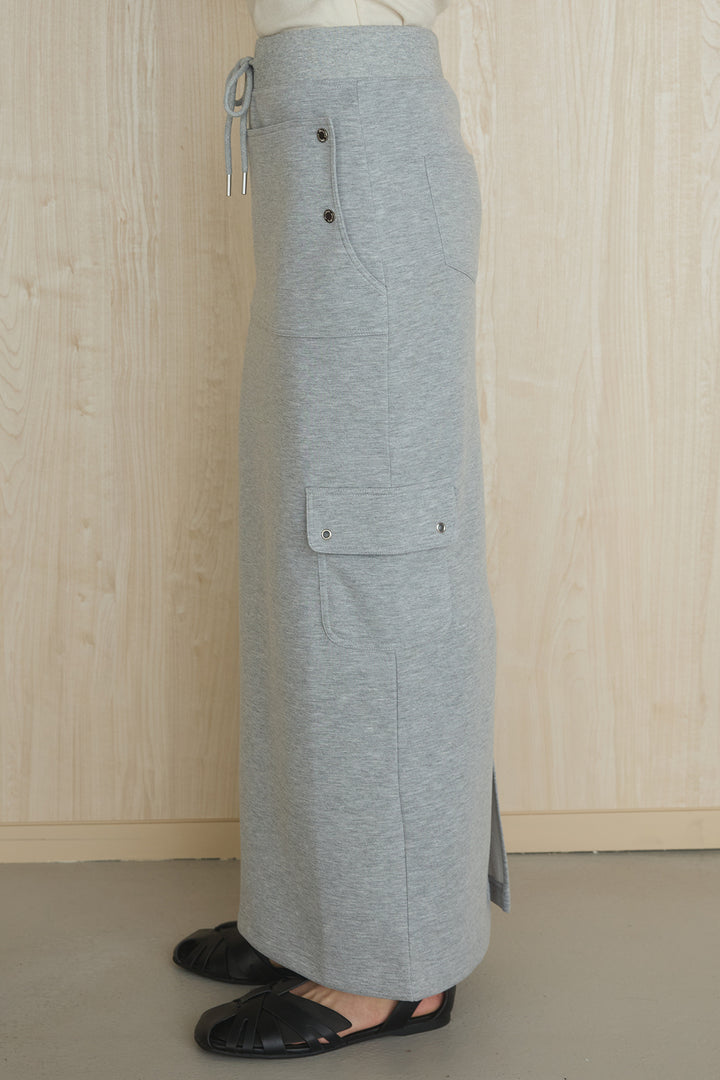 [SET]異素材切替シアーメッシュカーディガン+ドットボタン付きカットタイトスカート(2set)