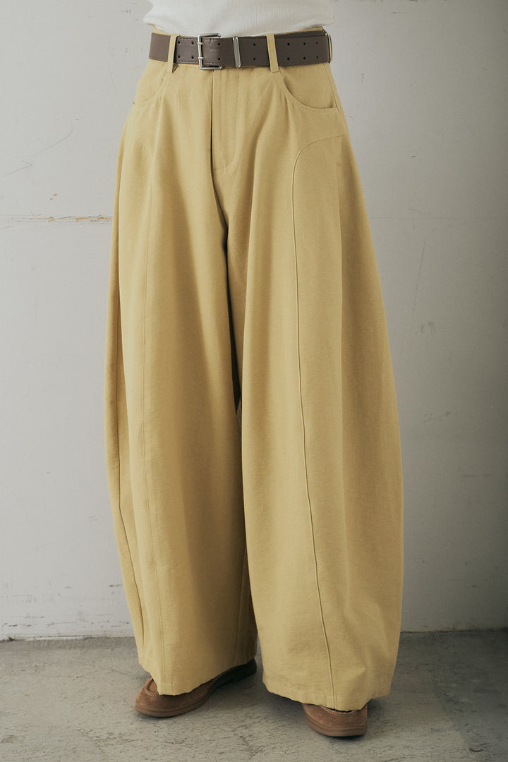 [SET]ブロックレースフード付きブラウス+ベルト付きサイドタックワイドパンツ(2set)