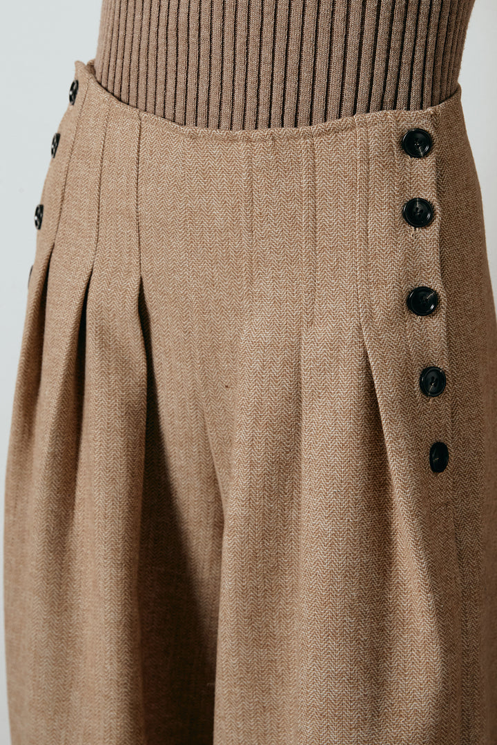 [SET]フリンジタートルショートニット+サイドボタンツイードタックパンツ(2set)