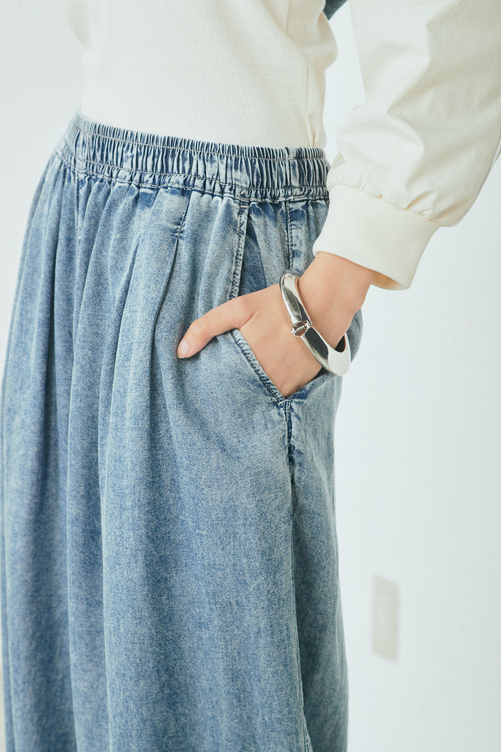 [SET]デニム切替ポンチダブルジップパーカー+テンセルデニムイージーワイドパンツ(2set)