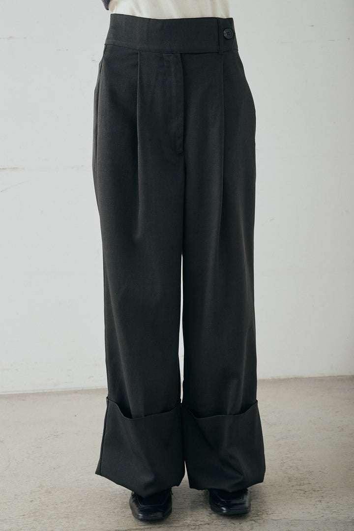 [SET]裾センタードロストロゴプリントワイドTシャツ+センタープレスセミワイドパンツ(2set)