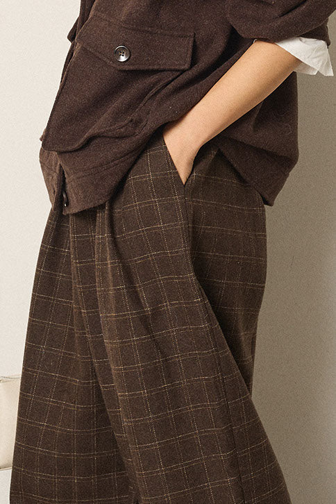 [SET]衿レイヤードフェイクウールジャケット+ウールライクチェックタックパンツ(2set)