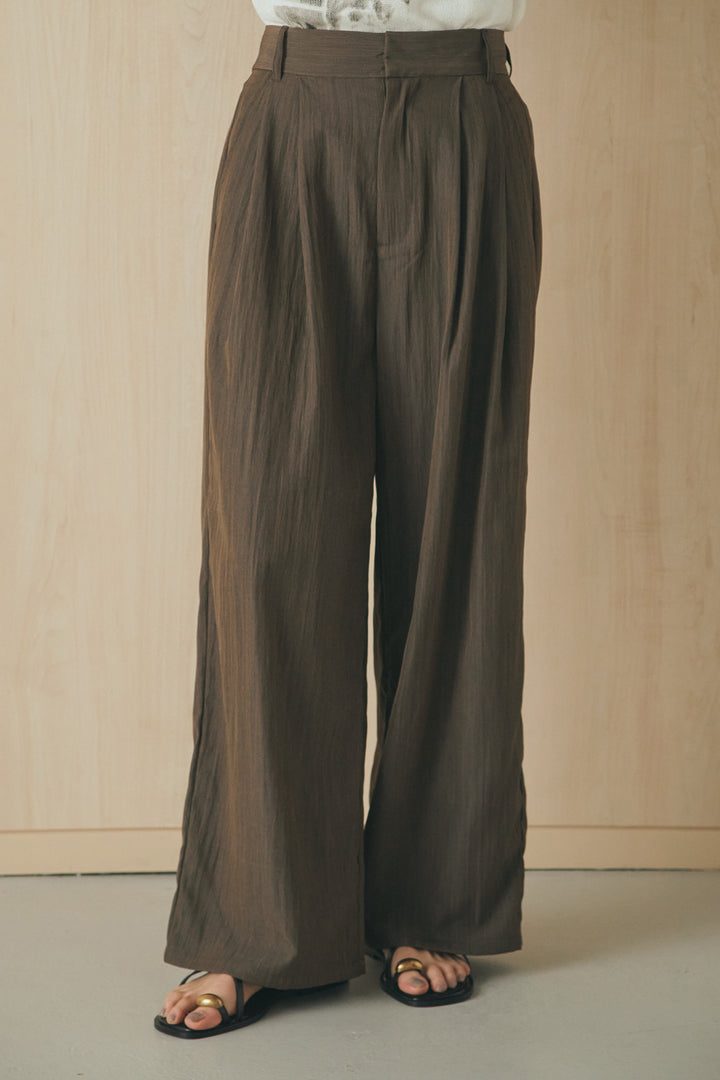 [SET]半袖モノトーングラフィックトップス+リネンライク2タックワイドパンツ(2set)