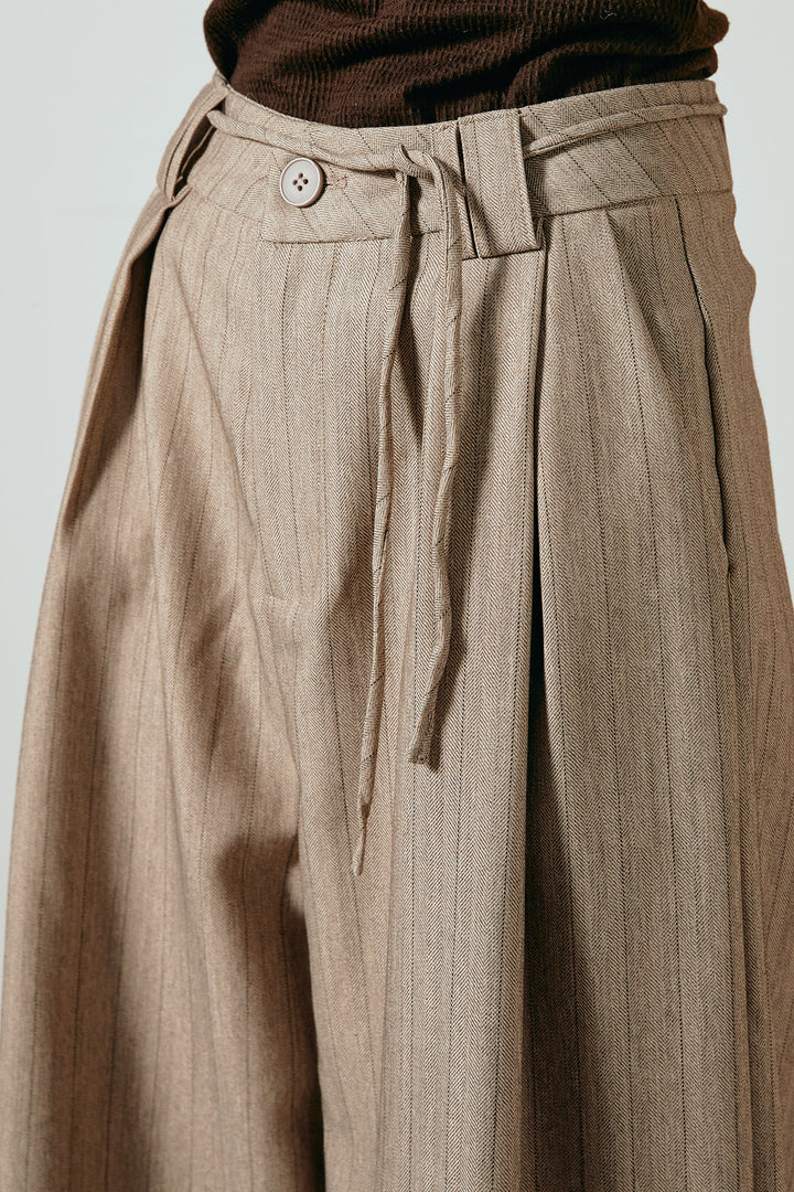 [SET]グラデーションラメニットキーネックプルオーバー+ストライプヘリンボーンパンツ(2set)