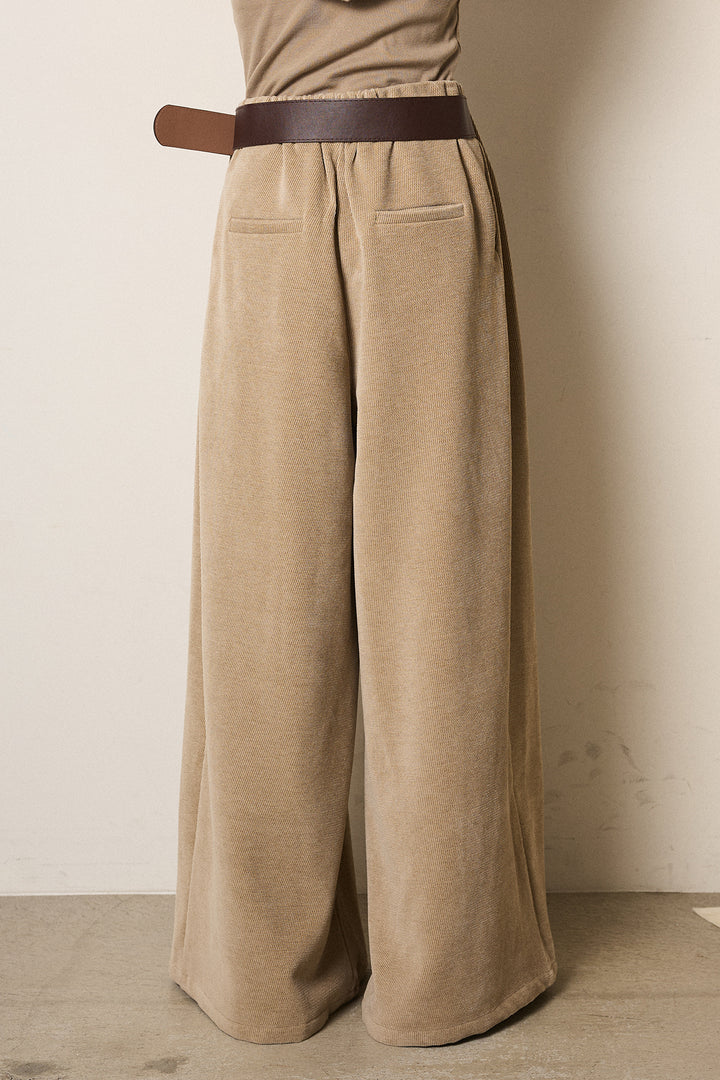 [SET]スタンド襟スウェードライクアウター+ベルトループコーデュロイワイドパンツ(2set)