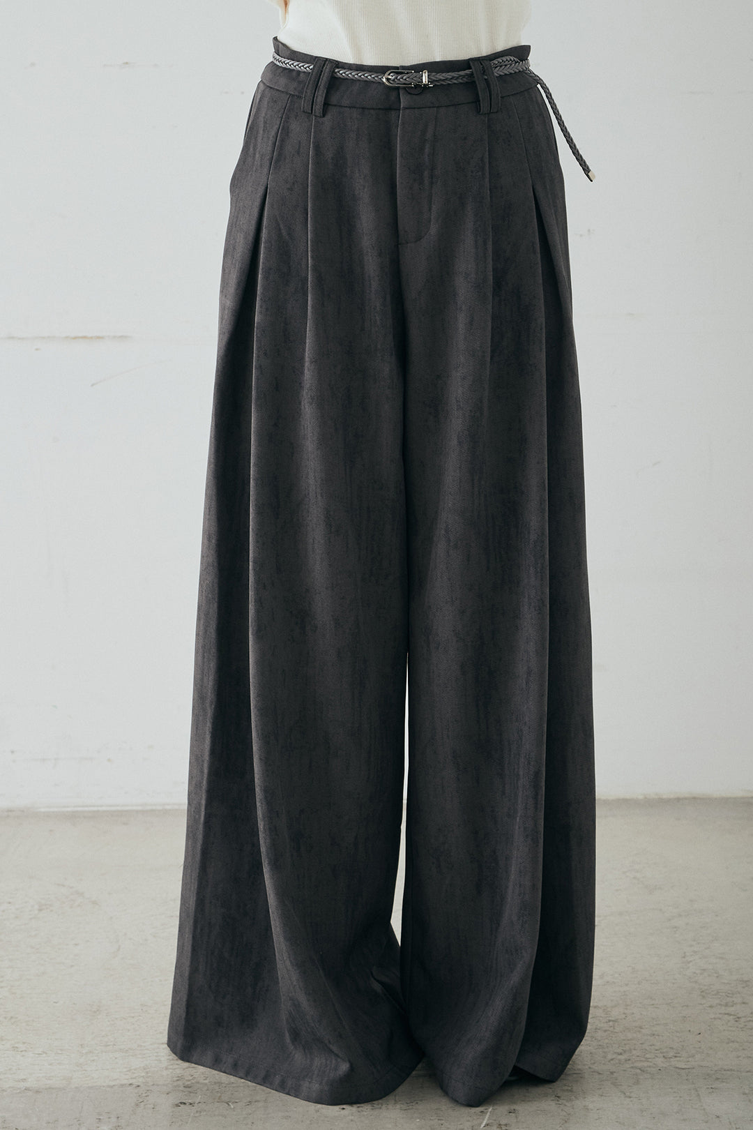 [SET]シアーダンボールサイドドロストジャケット+紐ベルト付きかすれ柄ワイドスラックス(2set)