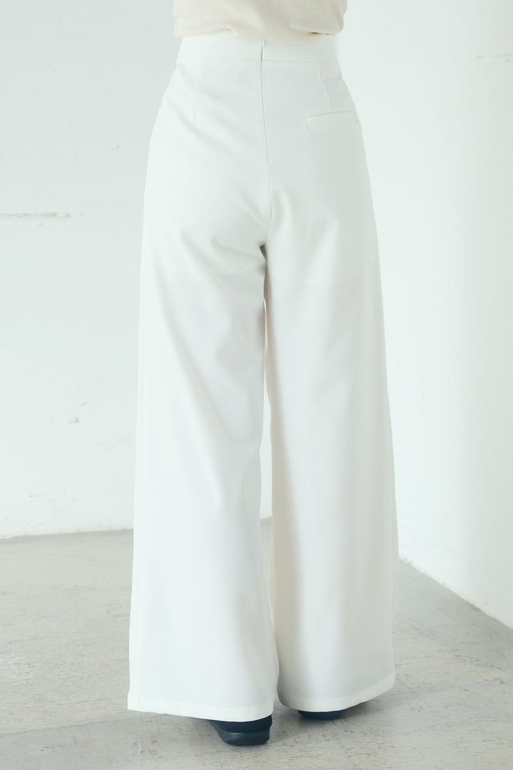 [SET]衿付きニットプルオーバー+サイドベルトタック入りスラックス(2set)