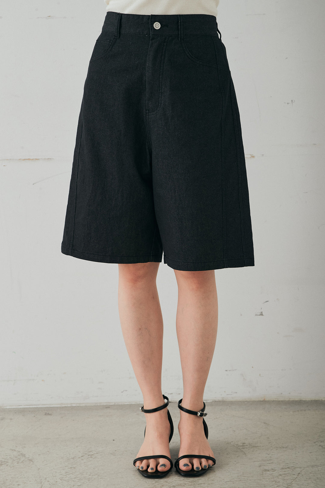 [SET]ランダムストライプスカーフ付きシャツ+デニムハーフパンツ(2set)