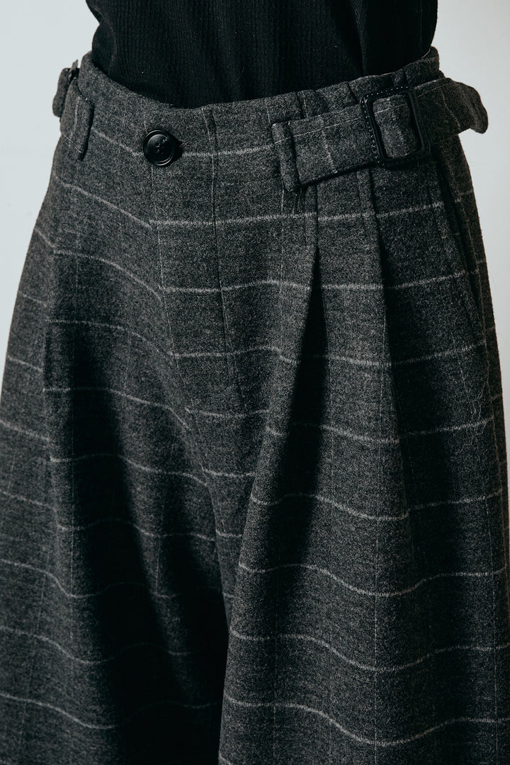 [SET]シャギーショートジャケット+スクエアチェック柄ワイドパンツ(2set)