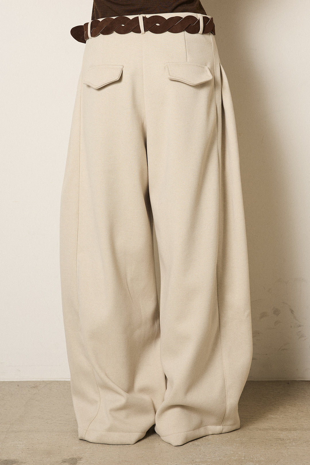 [SET]ビッグカラープードルボアアウター+編みベルト付きワイドパンツ(2set)