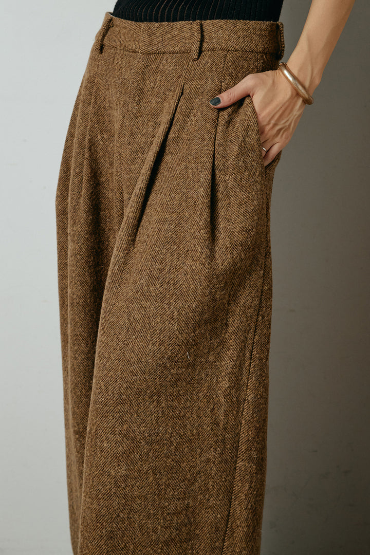 [SET]裾アシンメトリーデザインシャツ+タックツイードワイドパンツ+リブニットシームレスタートルプルオーバー(3set)