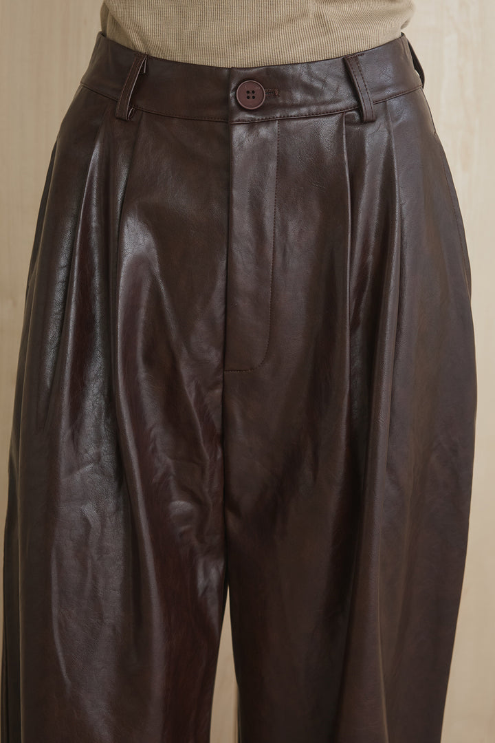 [SET]シャギーチェックベストブルゾン+レザーライクタックワイドパンツ(2set)