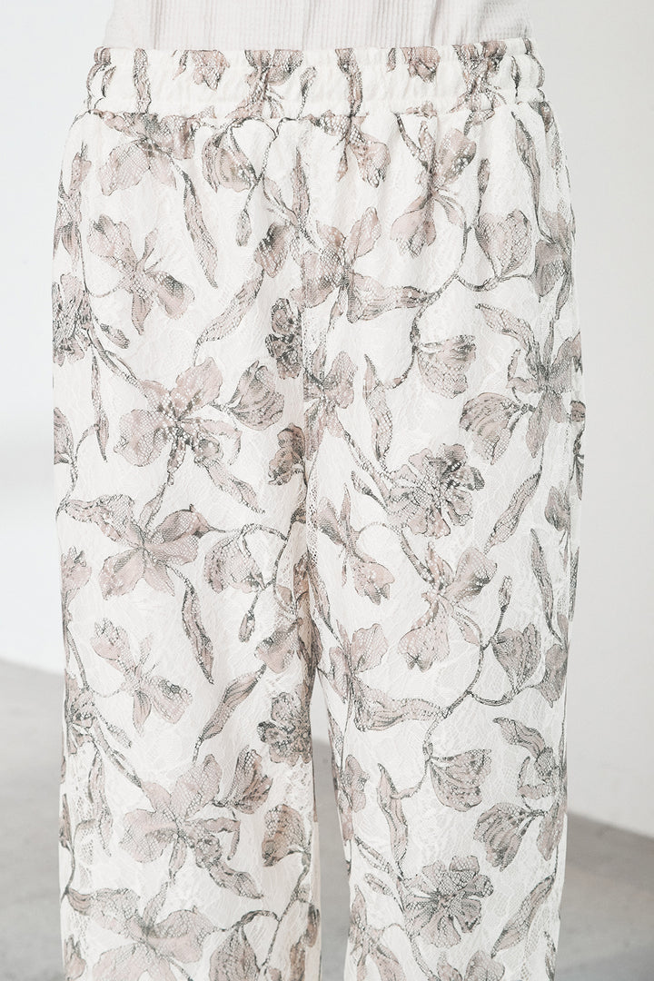 フラワープリントレースパンツ