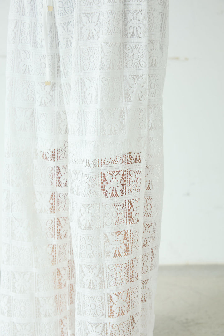 [SET]デニムオーバーサイズジャケット+パッチワークレースイージーパンツ+パッチワークレースショート丈フードシャツ(3set)