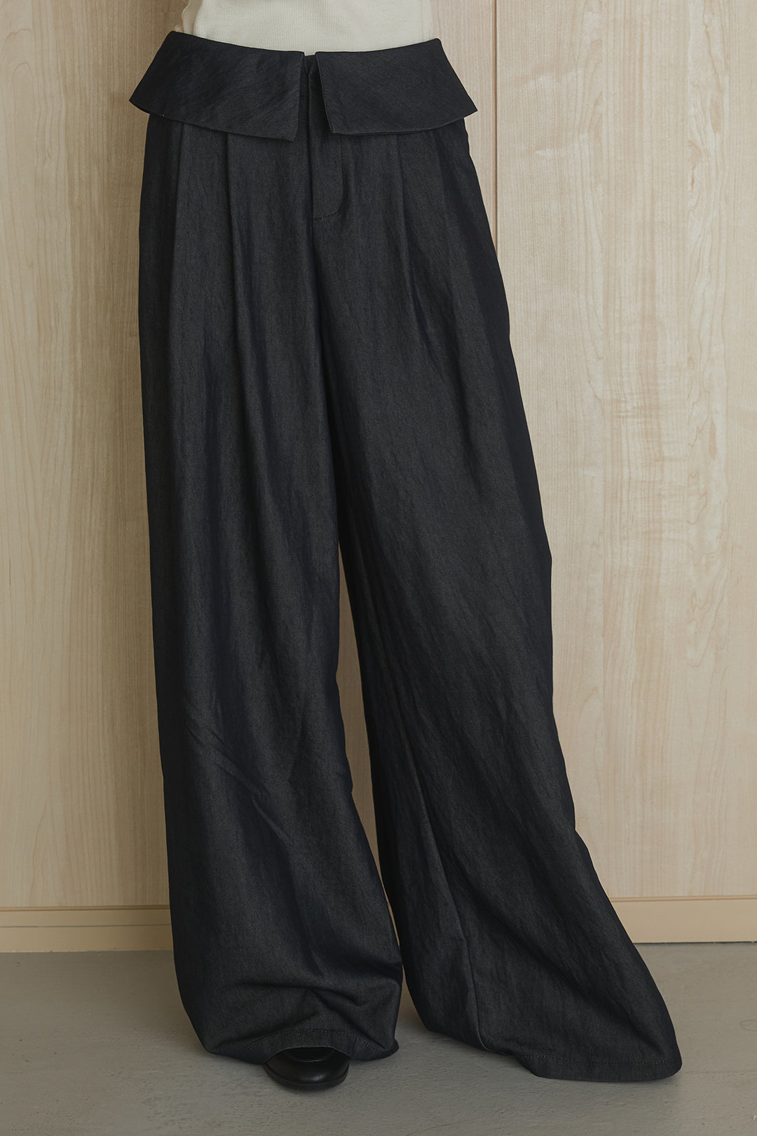 [SET]ネック編みデザインニットトップス+ウエスト折り返しワイドパンツ(2set)