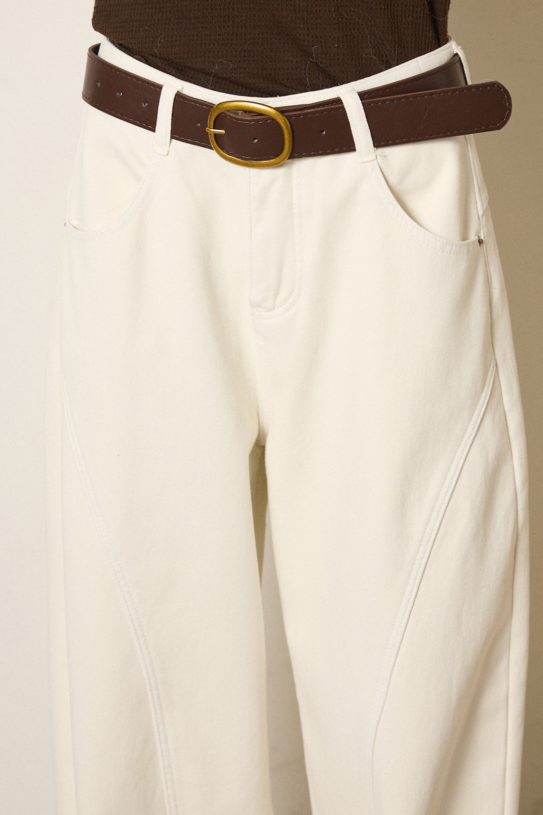 [SET]Vネックハンド編みニットトップス+ベルト付きカジュアルカーブワイドパンツ+レース切り替えキャミソール(3set)