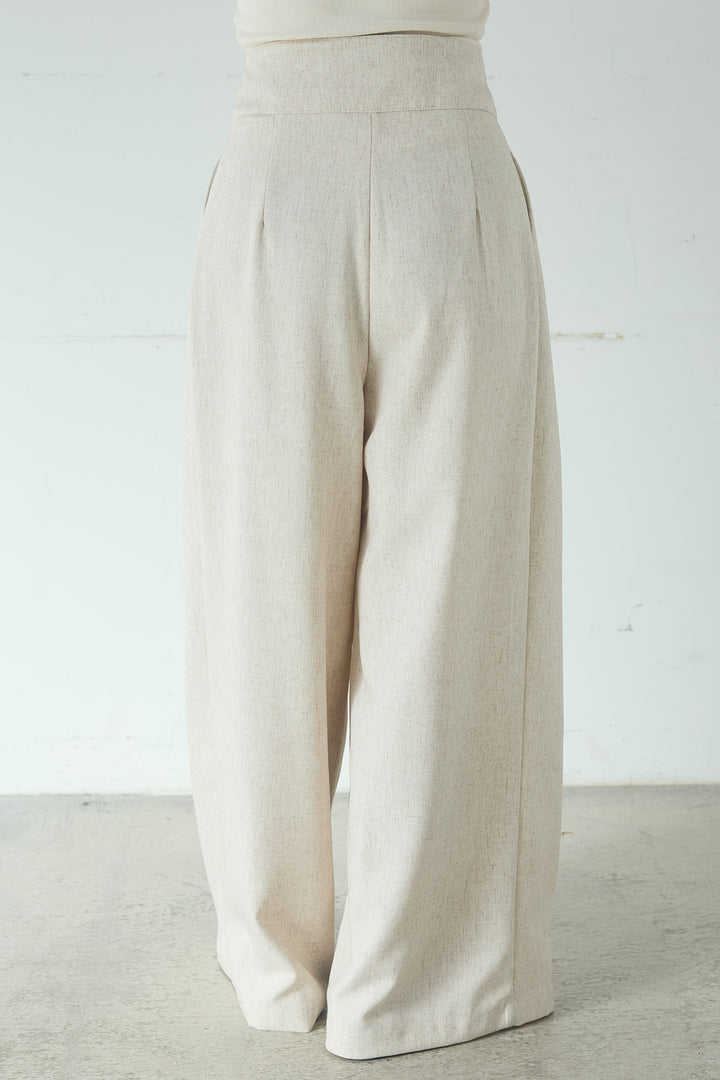 [SET]レーヨンストライプスカーフ+麻混タックワイドパンツ+レーヨンストライプバンドカラー長袖シャツ(3set)