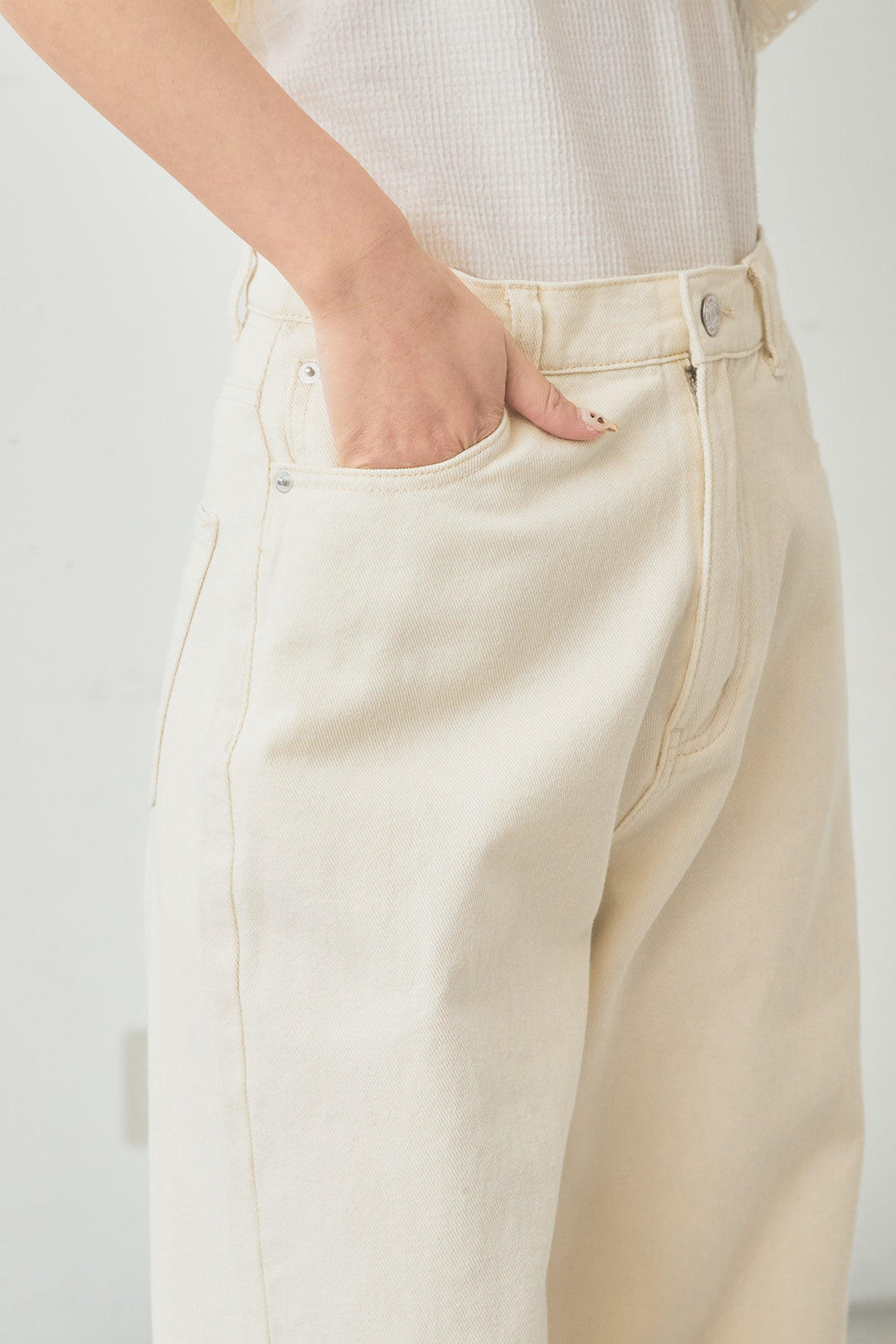 [SET]裾デザインメッシュプルオーバー+スプリングカラーデニムパンツ(2set)