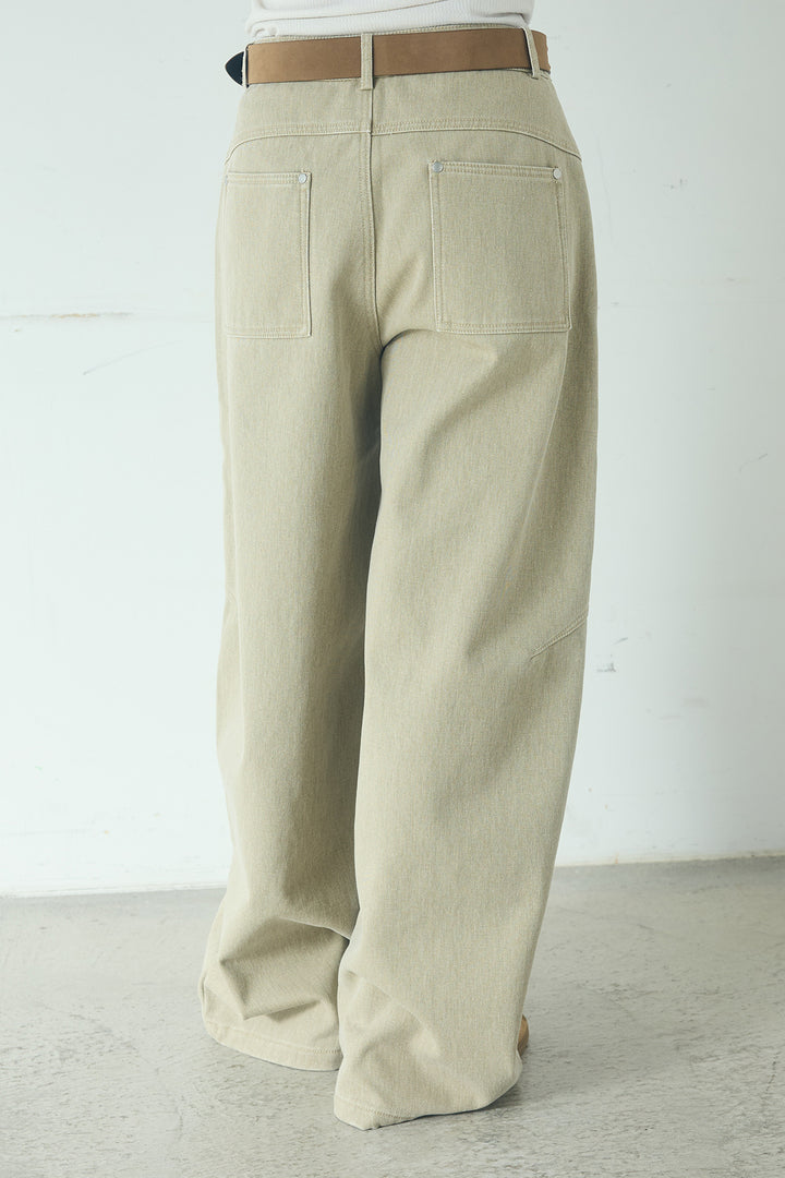 ベルト付きカラーデニムカーブワイドパンツ