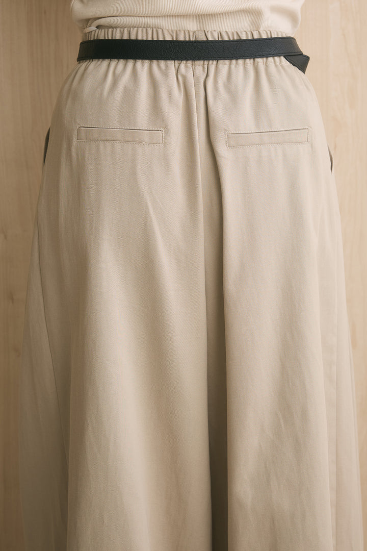 [SET]透かし編みスパンコールボーダーニット+ベルトループタック入りワイドパンツ(2set)