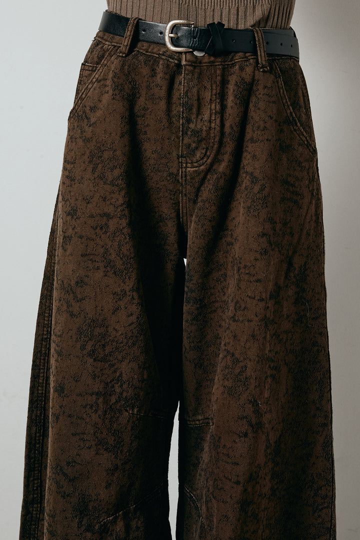 ベルト付きニュアンス柄カーブワイドパンツ