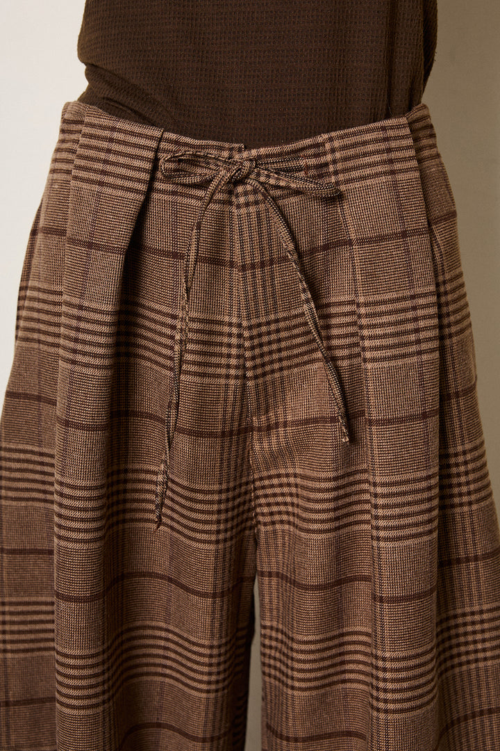 [SET]ケーブルリラックスショートニット+グレンチェックルーズタックパンツ(2set)