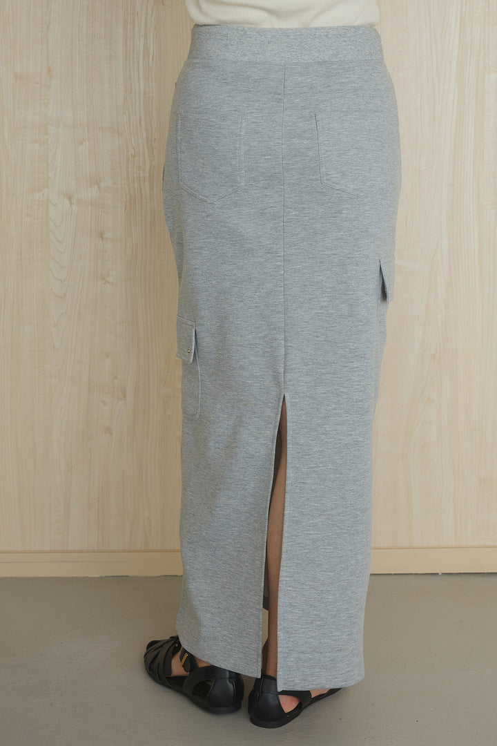 [SET]異素材切替シアーメッシュカーディガン+ドットボタン付きカットタイトスカート(2set)