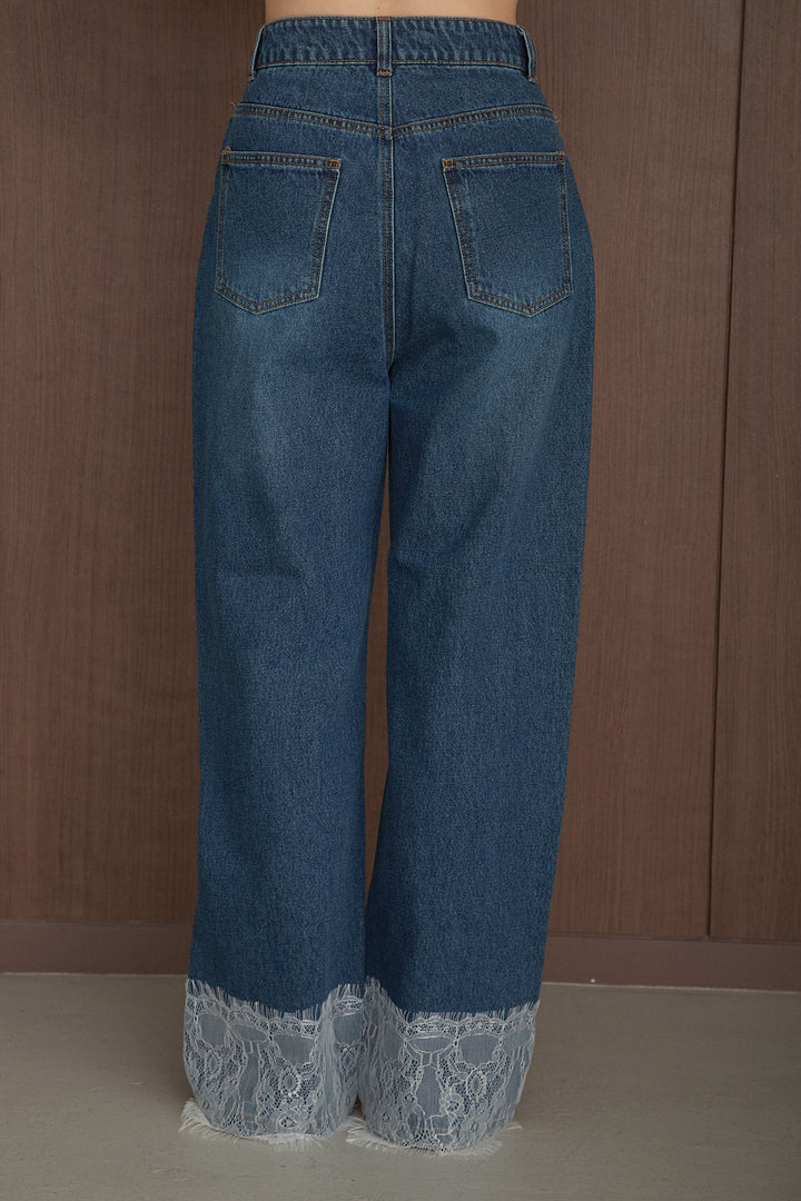 [SET]トリムカットワークレースベスト+デニムレースパンツ(2set)