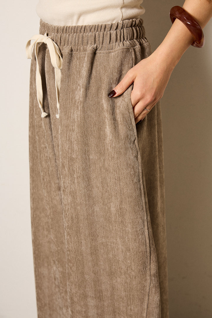 [SET]シャギーウェーブ柄クルーネックニットトップス+かすれデザインワイドパンツ(2set)